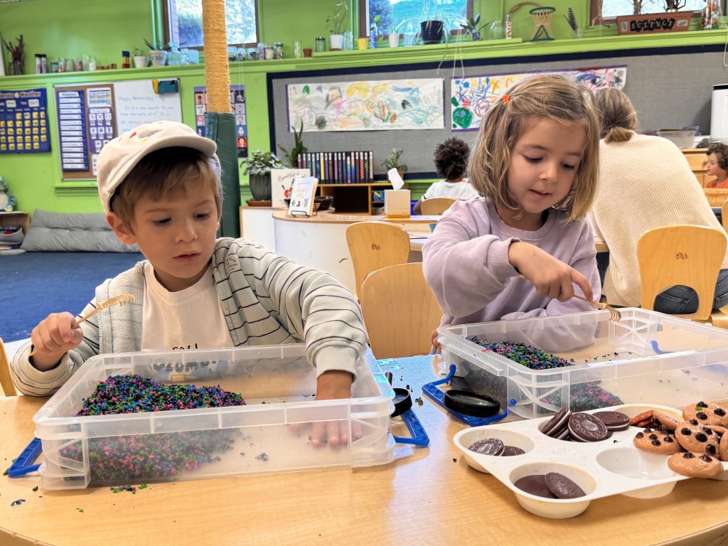 two students making slime